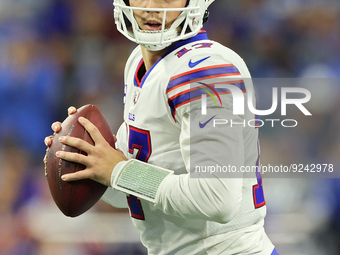 Buffalo Bills quarterback Josh Allen (17) looks to pass the ball during an NFL football game between the Detroit Lions and the Buffalo Bills...