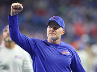 Buffalo Bills head coach Sean McDermott celebrates the victory over the Detroit Lions during an NFL football game in Detroit, Michigan USA,...