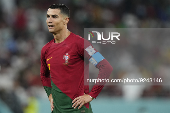 Cristiano Ronaldo Centre-Forward of Portugal lament a failed occasion during the FIFA World Cup Qatar 2022 Group H match between Portugal an...