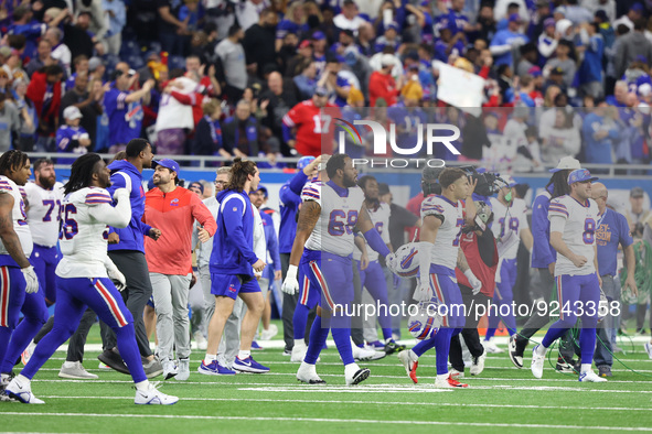 Buffalo Bills playes celebrate the victory over the Detroit Lions in Detroit, Michigan USA, on Thursday 24, 2022 