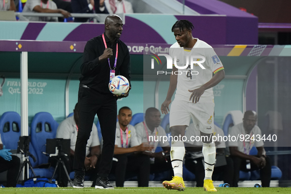 Otto Addo head coach of Ghana gives instructions during the FIFA World Cup Qatar 2022 Group H match between Portugal and Ghana at Stadium 97...