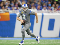 Detroit Lions quarterback Jared Goff (16) runs the ball during the firsthalf of an NFL football game between the Detroit Lions and the Buffa...