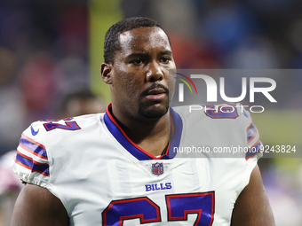 Buffalo Bills offensive tackle Justin Murray (67) walks off the field after the conclusion of an NFL football game between the Detroit Lions...