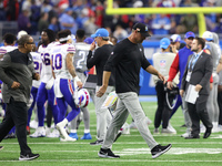 Detroit Lions head coach Dan Campbell walks off the field after the conclusion of an NFL football game between the Detroit Lions and the Buf...
