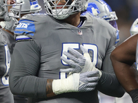 Detroit Lions offensive tackle Penei Sewell (58) is seen during the first half of an NFL football game between the Detroit Lions and the Buf...