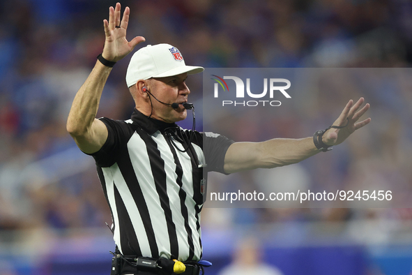Referee Clete Blakeman (34) is seen during the first half of an NFL football game between the Detroit Lions and the Buffalo Bills in Detroit...