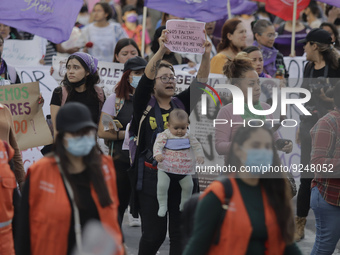 Mothers of victims of feminicide, relatives of disappeared persons and various feminist collectives demonstrate in the Zócalo of Mexico City...