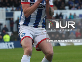 Hartlepool United's Jake Hastie reacts after a cgance goes begging during the FA Cup Second Round match between Hartlepool United and Harrog...