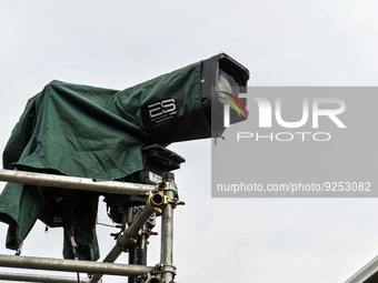 TV camera ahead of the FA Cup Second Round match between Burton Albion and Chippenham Town at the Pirelli Stadium, Burton upon Trent on Sund...