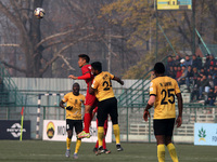 Players of Real Kashmir FC and Churchill Brothers FC in action during Hero I-League football tournament, at TRC ground in Srinagar,Kashmir o...
