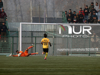 Goalkeeper Albino Gomes of Churchill Brothers FC in action during Hero I-League football tournament, at TRC ground in Srinagar,Kashmir on No...
