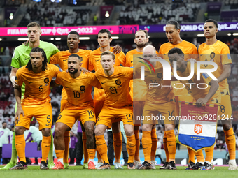 Netherlands line up during the FIFA World Cup Qatar 2022 Group A match between Netherlands and Qatar at Al Bayt Stadium on November 29, 2022...