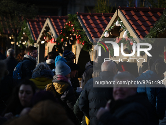 View of Christmas decorations at the crowded Christmas Market on the Main Market Square in Krakow.
On Monday, November 28, 2022, in Krakow,...