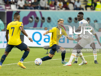 Pervis Estupinan , Jeremy Sarmiento , Pape Gueye  during the World Cup match between Ecuador vs Senegal in Doha, Qatar, on November 29, 2022...