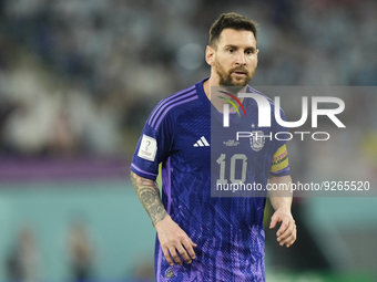 Lionel Messi right winger of Argentina and Paris Saint-Germain during the FIFA World Cup Qatar 2022 Group C match between Poland and Argenti...