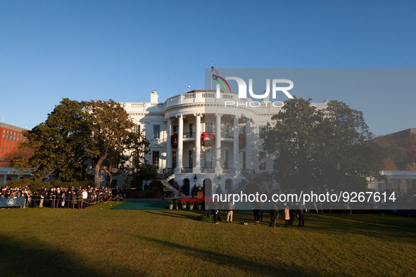 Awaiting the official arrival ceremony of President Emmanuel Macron and Mrs. Brigitte Macron of France at the White House for a state visit,...