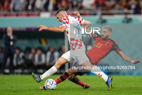 (11) CARRASCO Yannick of team Belgium battle for possession with (8) KOVACIC Mateo of team Croatia during the FIFA World Cup Qatar 2022 Grou...
