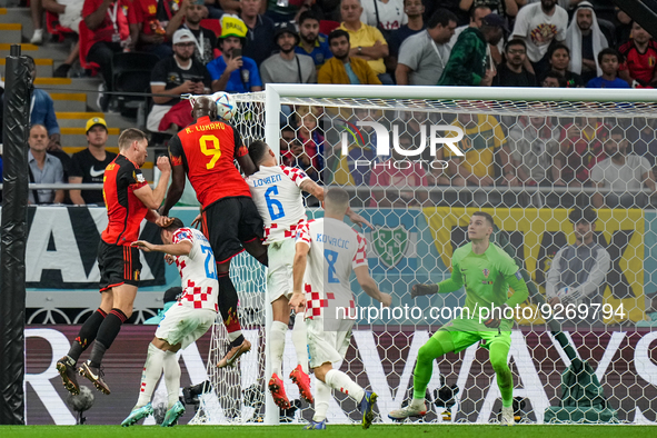 (9) LUKAKU Romelu of team Belgium trying to score during the FIFA World Cup Qatar 2022 Group F match between Croatia and Belgium at Ahmad Bi...