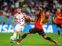 (8) TIELEMANS Youri of team Belgium battle for ball with (22) JURANOVIC Josip of team Croatia during the FIFA World Cup Qatar 2022 Group F m...