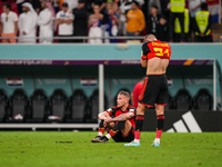 (2) Toby Alderweireld and (8) TIELEMANS Youri of Belgium reacts after lose the match at the FIFA World Cup Qatar 2022 Group F match between...