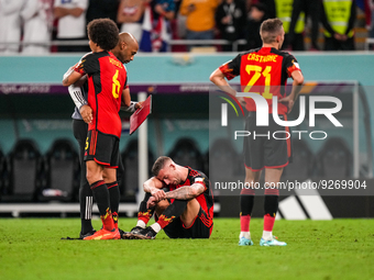 Thierry Henry, (2) Toby Alderweireld, (8) TIELEMANS Youri and (21) CASTAGNE Timothy of Belgium reacts after lose the match at the FIFA World...