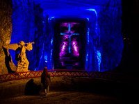 Christmas lights and the worlds largest underground Nativity Scene are prepared for the christmas season, in Zipaquira, Colombia, Deceber 1,...