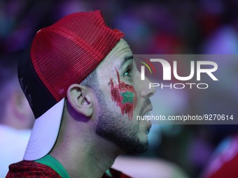 Fans of Morocco Reacts during the FIFA World Cup 2022 Qatar Fan Festival Match between Morocoo V Canda at Al Bidda Park on December 1, 2022...