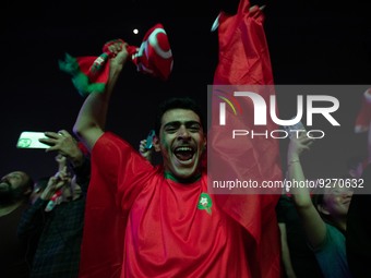 Fans of Morocco celebrate during the FIFA World Cup 2022 Qatar Fan Festival Match between Morocoo V Canda at Al Bidda Park on December 1, 20...