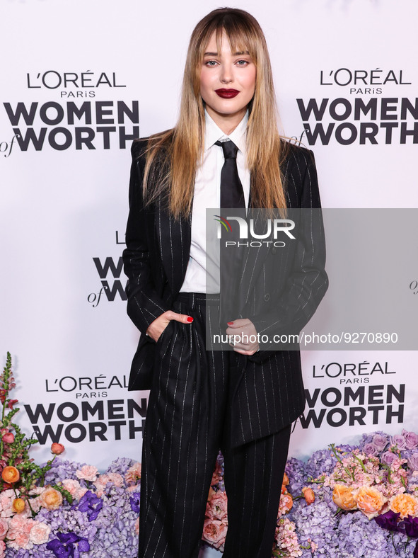 Australian actress Katherine Langford arrives at the L'Oreal Paris' Women Of Worth Celebration 2022 held at The Ebell of Los Angeles on Dece...