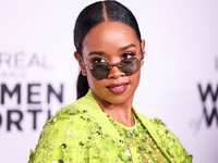 American singer and songwriter H.E.R. (Gabriella Sarmiento Wilson) arrives at the L'Oreal Paris' Women Of Worth Celebration 2022 held at The...