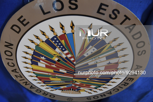  Logo of the Organization of the Amarican State(OAS) during an extraordinary session today on December 08, 2022 at Americas room/OAS in Wash...