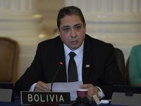 The Bolivias Ambassador to Organization of the Amarican State(OAS) Hector Arce Zaconeta speaks about Human Right and Peruvian crisis during...