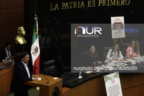December 8, 2022, Mexico City, Mexico: Senator Napoleon Gomez Urrutia at the appearance of the Mexican Secretary of Energy, Rocio Nahle Garc...