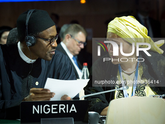 President Muhammadu Buhari with Amina Mohammed, Minister of Environment at the openning of the UN Climate Change Conference COP 21, in Paris...