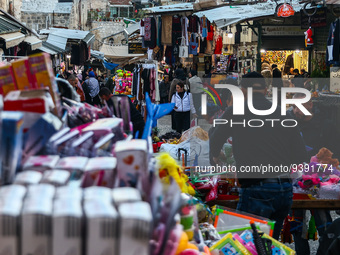 A street market along the Via Dolorosa in the Old Town in Jerusalem, Israel on December 27, 2022. (