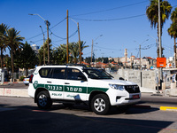 Police car in the Old City in Jerusalem, Israel on December 29, 2022. (