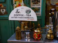 Traditional coffee and tea shop in the Old City in Jerusalem, Israel on December 29, 2022. (