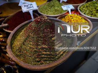 Za'atar spice is seen at the street market in the Old City in Jerusalem, Israel on December 29, 2022. (
