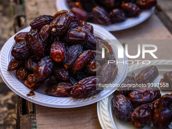 Dates sold at the street market in the Old City in Jerusalem, Israel on December 29, 2022. (