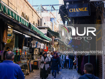 Street market at the Old City in Jerusalem, Israel on December 29, 2022. (