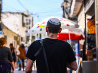 A man wearing kippah is seen in Tel Aviv, Israel on December 30, 2022. (
