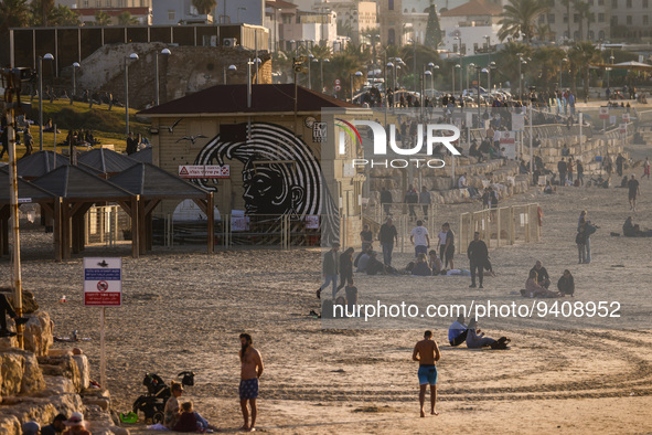 Charles Clore Beach at the Mediterranean Sea in Tel Aviv, Israel on December 30, 2022. 