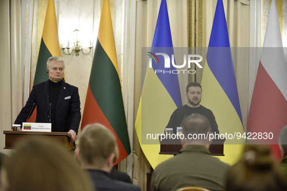 LVIV, UKRAINE - JANUARY 11, 2023 - President of the Republic of Lithuania Gitanas Nauseda (L) and President of Ukraine Volodymyr Zelenskyy a...