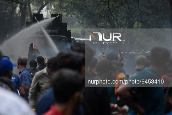 
Riot police use water cannons and teargas to dissolve Inter-University Student Federation Protesters (IUSF) during a protest in Colombo, S...