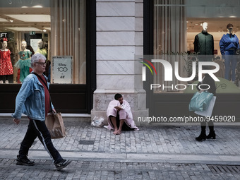 A homeless man at Ermou street in Athens, Greece on January 18, 2023. (