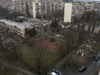 General view of the site of a helicopter crash near kindergarten,  in the Brovary town, in the outskirts of Kyiv, Ukraine, January 18, 2023...