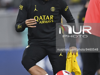 Paris Saint-Germain's Kylian Mbappe attends a team training session at Khalifa International Stadium in Doha ,Qatar on 18 January 2023.
 (