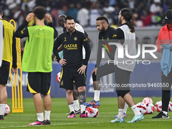 Paris Saint-Germain's  Lionel Messi and Neymar Jr attend a team training session at Khalifa International Stadium in Doha ,Qatar on 18 Janua...