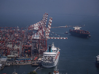 A cargo ship arrives at South Asia Gateway Terminal (SAGT), at Port of Colombo, Sri Lanka on January 20, 2023. (