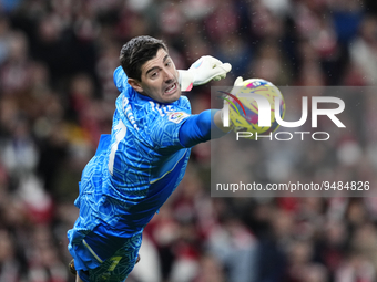 Thibaut Courtois goalkeeper of Real Madrid and Belgium makes a save during the LaLiga Santander match between Athletic Club and Real Madrid...